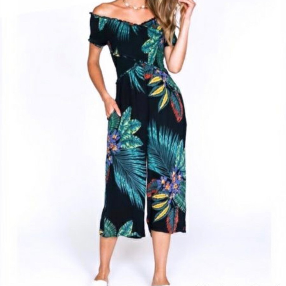 Patrons of Peace Tropical Print Off Shoulder jumper